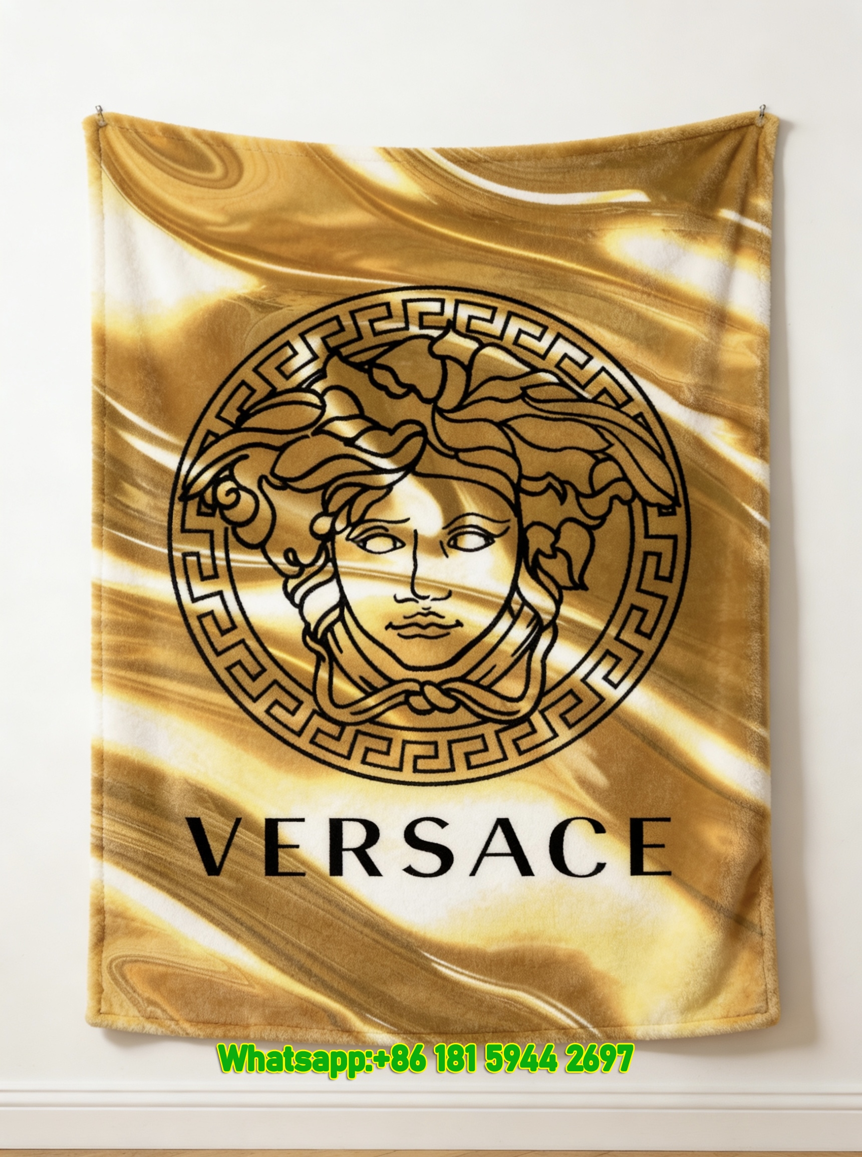 Versace Medusa Head Gold Liquid Print Flannel Throw Blanket Luxury Metallic Gold Greek Key Sofa Cover Blanket IMG_1537